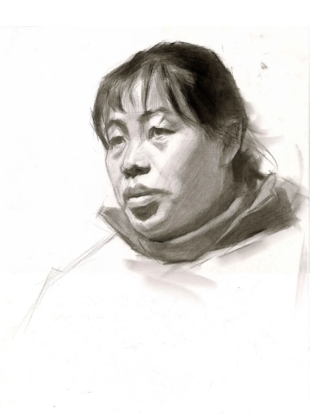 素描头像线上作业|四分之三侧女中年,北京画室,05